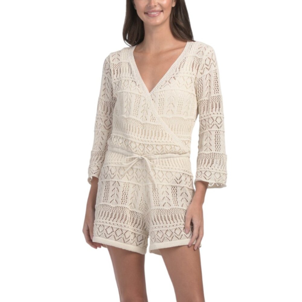 ELAN Short Sleeve V-neck Cover-up Romper